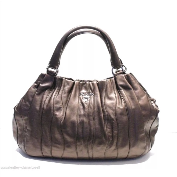 PRADA BRONZE METALLIC DEERSKIN TOTE - Picture 1 of 8